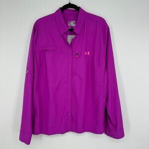Under Armour Semi Fitted Heat Gear Long Sleeve Button Down Womans Shirt 2XL